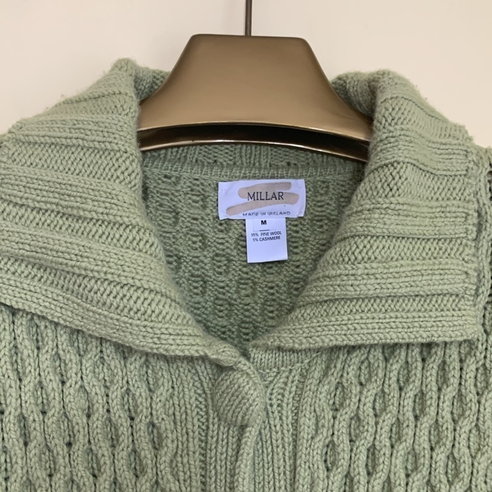Millar Ireland Green Thick Knit Wool Cashmere Long Button Down Cardigan Jacket M - Picture 8 of 17